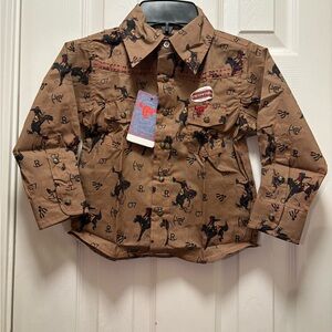 Brown Cowboy Hardware bronco Print Kids 3T Button Down Shirt